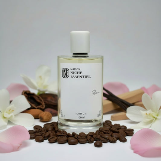 100ml bottle of Maison Niche Essentiel Bare perfume with a white label and cap.