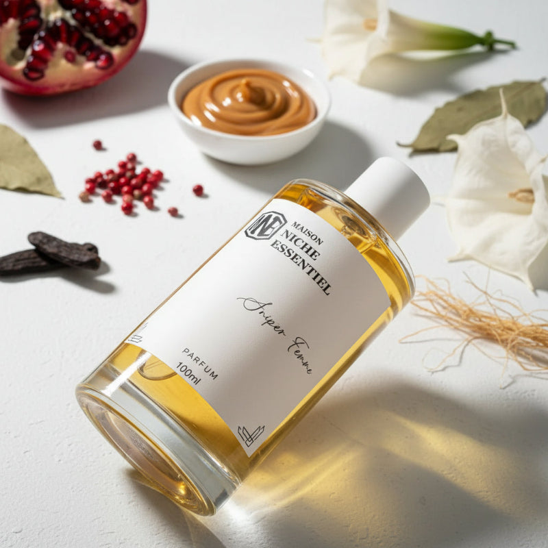 100ml bottle of Maison Niche Essentiel Juniper Eau de Parfum with a white cap.